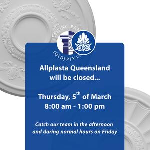 This Thursday, Allplasta Queensland will be closed for a couple hours… while we set up our home show stall!

Catch our team between 6:30 am- 8:00 am and 1:00 pm - 4:30 pm 📞📧

#allplasta #queensland #decorativeplaster #beenleigh #openinghours